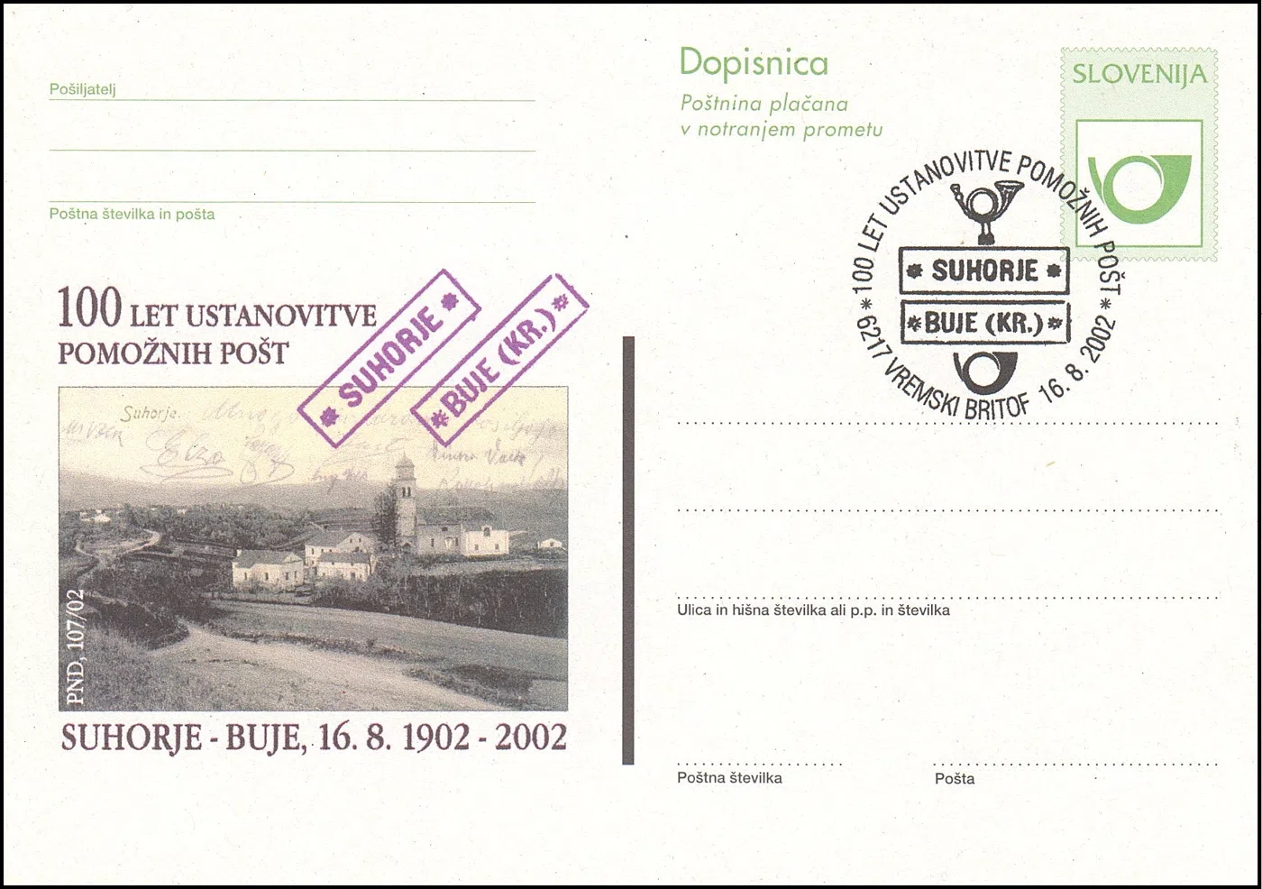 100 LET USTANOVITVE POMOŽNIH POŠT SUHORJE - BUJE
